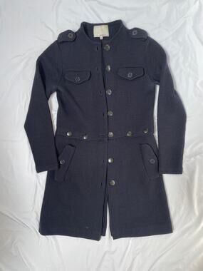 3.1 Phillip Lim Navy Merino Wool Sweater Trench Cardigan Military Coat, Small